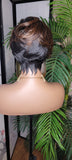 Brown Auburn Black Ombre Colored Hair Pixie Cut Wigs Swoop Bang Premium Fiber Heat Resistant Short Style Layered Hair Wig - Beauty Blessings LLC