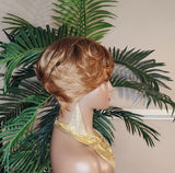 Strawberry Blonde Auburn Black Ombre Color Mix Hair Swoop Bang Pixie Cut Wig Short Hairstyle Glueless Wig Pin Curl Bang - Beauty Blessings LLC