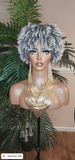 White Gray Hair Wig Coil Kinky Twist Spiral Curl Pixie Short Afro Natural Hairstyle Wig Ombre Black Gray Salt Pepper Human Hair Blend Wig  - Beauty Blessings LLC