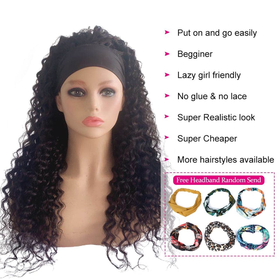 Headband Wigs Water Wave  Human Hair Wigs Mink Brazilian Remy Human Hair Glueless - Beauty Blessing Wigs & Hair Extensions Boutique