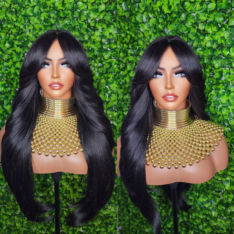 Swoop Hair Lace Wig Loose Curl Long Hair Natural Curtain Bang Hair Layered Curls Full Cap Wig Fashion Hairstyle Glueless Wig - Beauty Blessings LLC