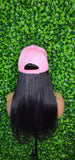 Pink Baseball Cap Brazilian Remy  100% Human Hair Straight Hair Wig Hat Cap Wig Soft Luxurious Hair