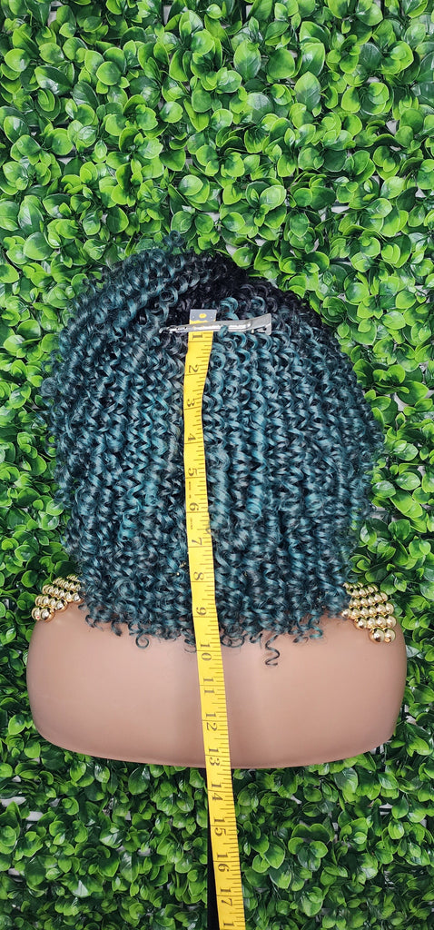 Green Hair Wig Kinky Twist Hair Side Part Lace Front Lace Part Wig Natural Hairline Kinky Curly Hairstyle Wig
