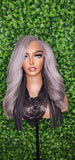 Salt Pepper Gray Lace Front Wig Mix Gray Afro Blowout Yaki Texture Side Part Swoop Bang HD Lace Glueless Wig Loose Curl Natural Hair Wig