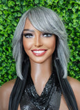 Gray Bob 100% Human Hair Wig Peruvian Remy Short Cut Hair Straight Bob Hairstyle Layered Hair Bob Wig with Bangs Dark Salt Pepper Wig