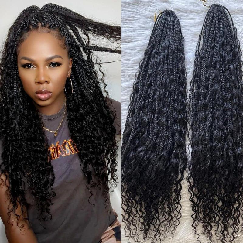 Fast Boho Braids Crochet Boho Box Braids with Human Hair Deep Curls, Pre-Looped Box Braids with Full Deep Curly Human Hair Ends, Hair Extensions Up to 30 Inches Crochet Braids 20 Strands - Beauty Blessings LLC