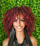 Burgundy Hair Afro Coil Bantu Knot Twist Out Kinky Twist Hair Full Cap Natural Wig Natural Hairstyle Wig Afro Twist Hair Wig - Beauty Blessings LLC
