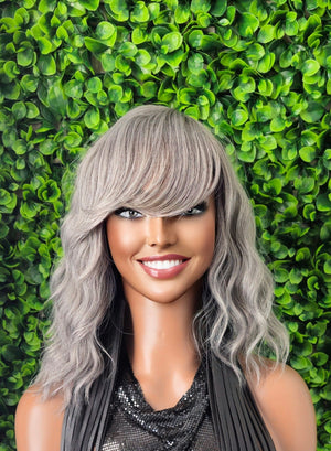 Deep Wave Gray Hair Wig Short Cut Hair Straight Bob Hairstyle Layered Hair Bob Glueless Wig with Bangs Gray Mix Salt Pepper Wig