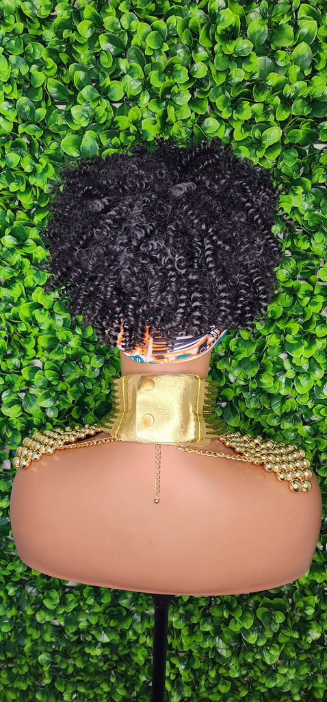 Turban Wig Afro Kinky Puff Bangs Wig Afro Curly Hair Wrap Wig Afro Bang Pre-tied Turban Wig Afro Puff Hair Piece