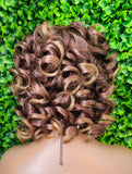 Brown Strawberry Blonde Curly Wig, Big Spiral Curls, Fashion Wig