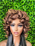 Brown Strawberry Blonde Curly Wig, Big Spiral Curls, Fashion Wig