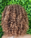 Auburn Brown Curly Wig with Bangs: Frizzy Spiral Curl Wig, Natural-Looking Wig