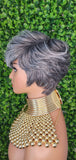 Salt and Pepper Gray Wig With Bangs Pixie Cut Swoop Bang Short Silver Light Gray Wigs For Women