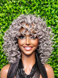 Salt & Pepper Curly Wig | Short Silver Gray Tight Curls | Voluminous Natural Texture | Everyday Fashion Wig