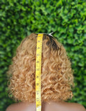 Strawberry Blonde Deep Wave Pixie Bob Wig with Bangs Brazilian Remy 100% Human Hair Glueless Full Cap Wig