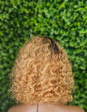 Strawberry Blonde Deep Wave Pixie Bob Wig with Bangs Brazilian Remy 100% Human Hair Glueless Full Cap Wig