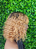 Strawberry Blonde Deep Wave Pixie Bob Wig with Bangs Brazilian Remy 100% Human Hair Glueless Full Cap Wig