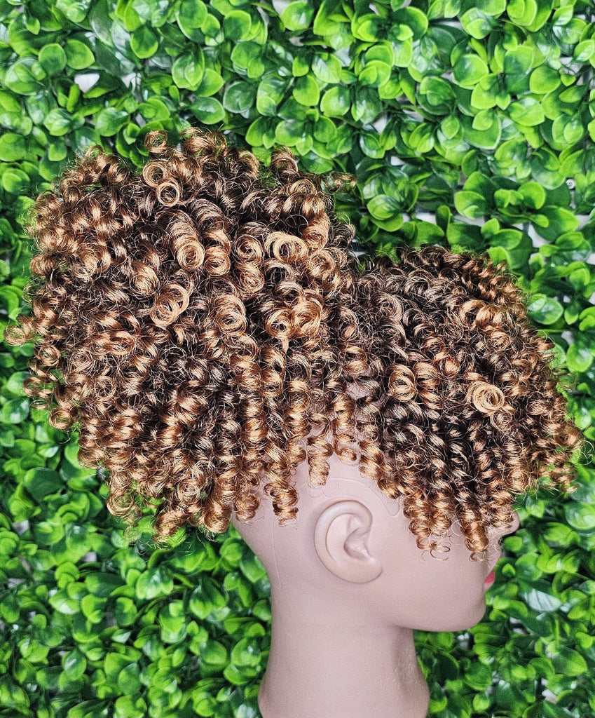 Strawberry Blonde Curly Ponytail Afro Hair Bun and Bang Hair Ponytail 2pc Set Hair Piece Set with Drawstring