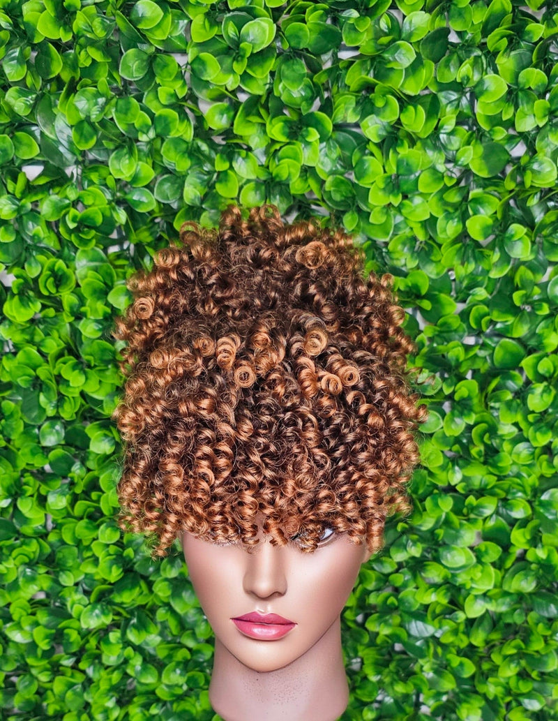 Strawberry Blonde Curly Ponytail Afro Hair Bun and Bang Hair Ponytail 2pc Set Hair Piece Set with Drawstring - Beauty Blessings LLC