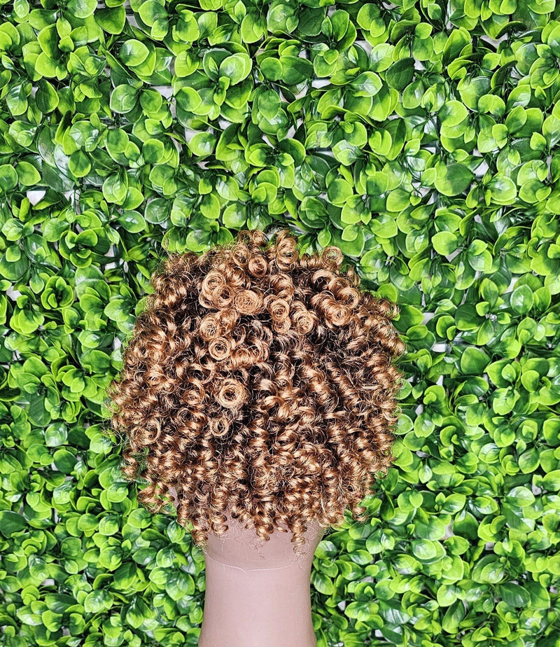 Strawberry Blonde Curly Ponytail Afro Hair Bun and Bang Hair Ponytail 2pc Set Hair Piece Set with Drawstring - Beauty Blessings LLC