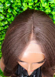 Chocolate Auburn Afro Natural Lace Front Wig: Yaki Texture Fiber Blowout Hairstyle - Beauty Blessings LLC