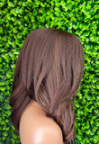 Chocolate Auburn Afro Natural Lace Front Wig: Yaki Texture Fiber Blowout Hairstyle - Beauty Blessings LLC