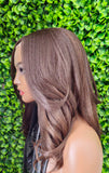 Chocolate Auburn Afro Natural Lace Front Wig: Yaki Texture Fiber Blowout Hairstyle - Beauty Blessings LLC