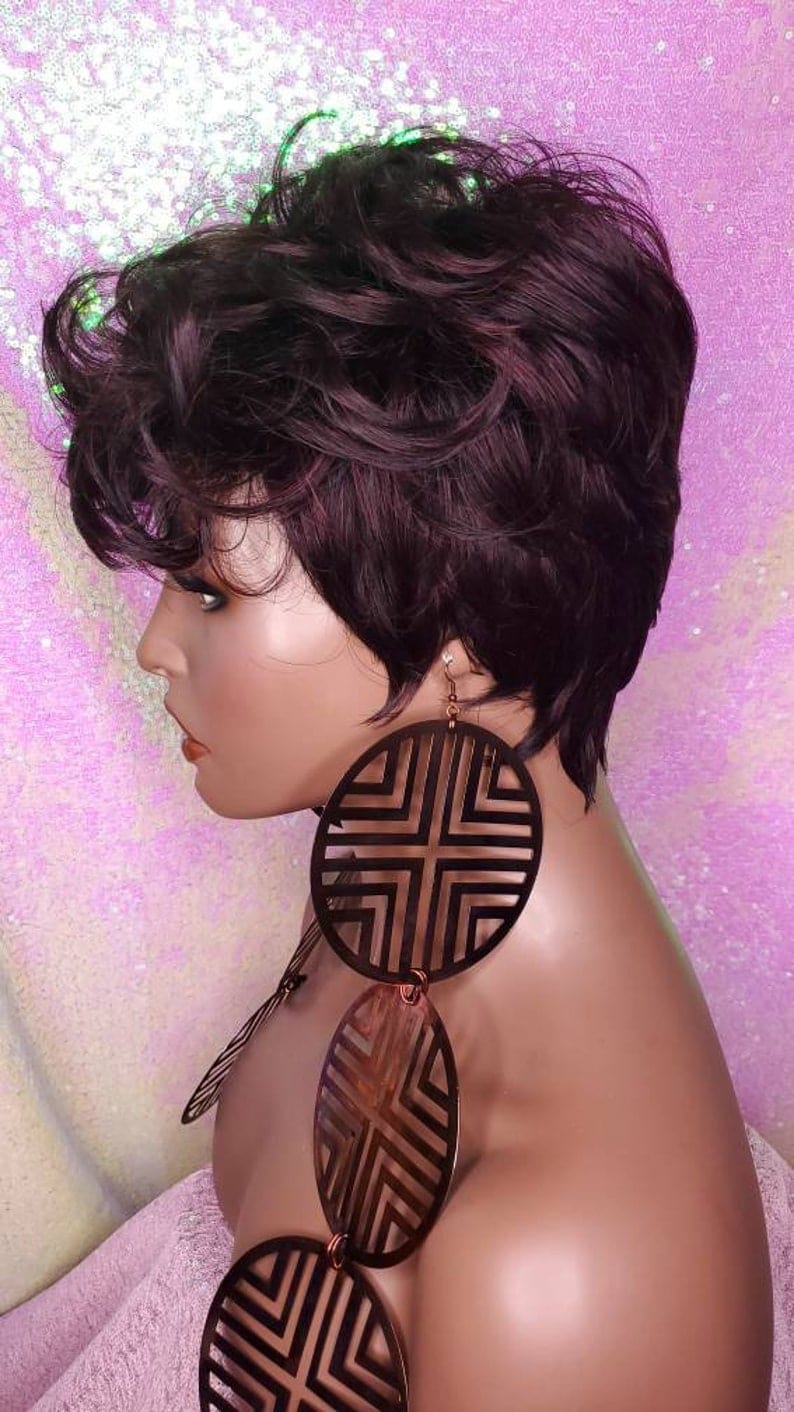 Mohawk Hair Messy Swoop Bang Curly Choppy Cut Pixie Cut Short Hairstyle Full Cap Wig - Beauty Blessings LLC