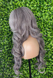 Long Curly Wig Dark Salt Pepper Gray Lace Front Wig Yaki Straight Hair Wig Gray Hair Silver Natural Mix Grey Hair Wig