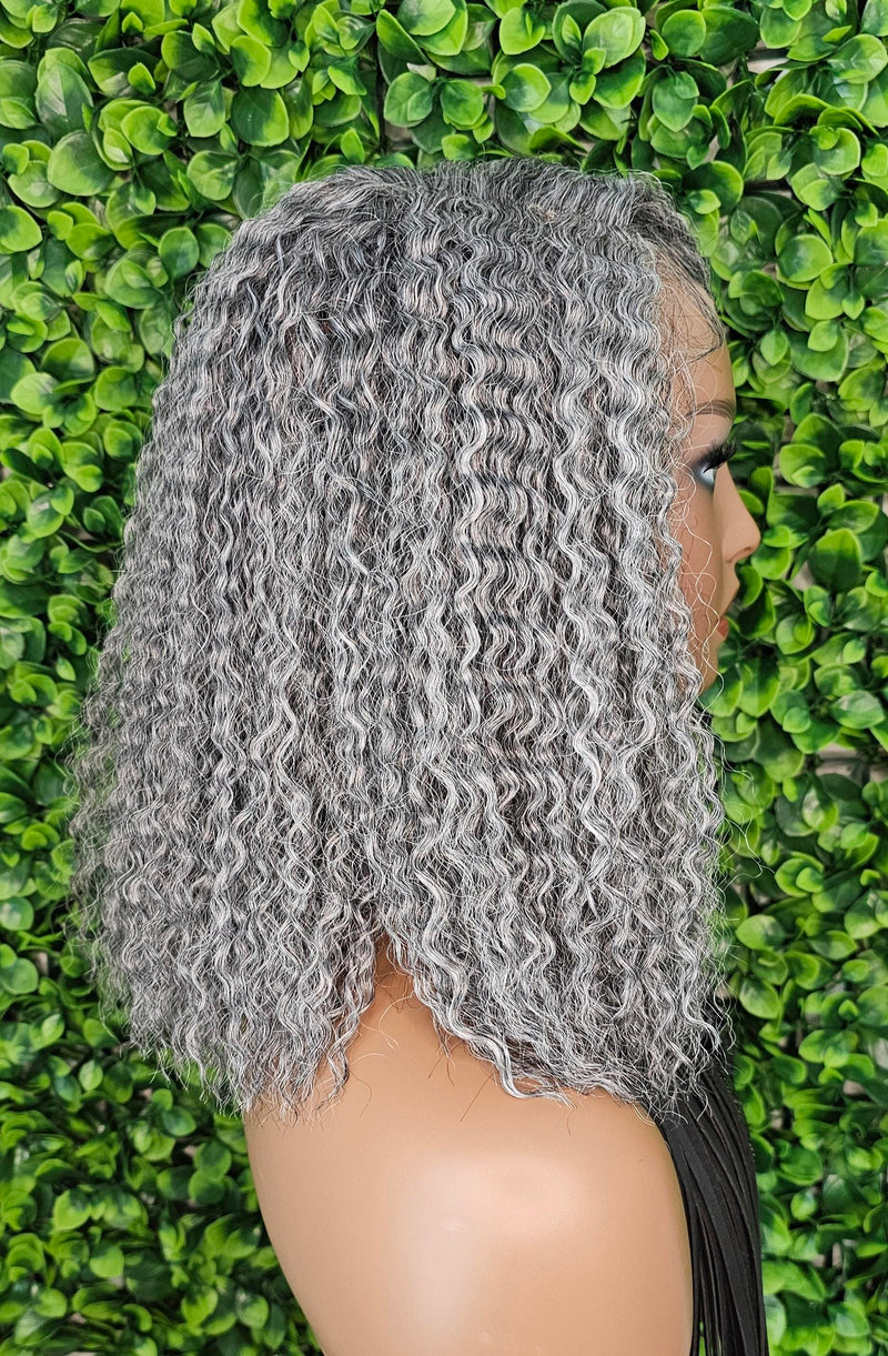 Salt Pepper Gray Lace Front Wig Crimp Hair Wig Yaki Gray Hair Natural Mix Grey Hair Crimped Wave Transparent Glueless Lace Wig - Beauty Blessings LLC