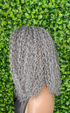 Salt Pepper Gray Lace Front Wig Crimp Hair Wig Yaki Gray Hair Natural Mix Grey Hair Crimped Wave Transparent Glueless Lace Wig