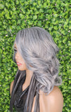 Dark Salt Pepper Gray Glueless HD Transparent Lace Front Wig Hair Big Curl Wig Dark Gray Curly Hair Natural Hairstyle Wig With Baby Hairs