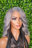 Dark Salt Pepper Gray Glueless HD Transparent Lace Front Wig Hair Big Curl Wig Dark Gray Curly Hair Natural Hairstyle Wig With Baby Hairs