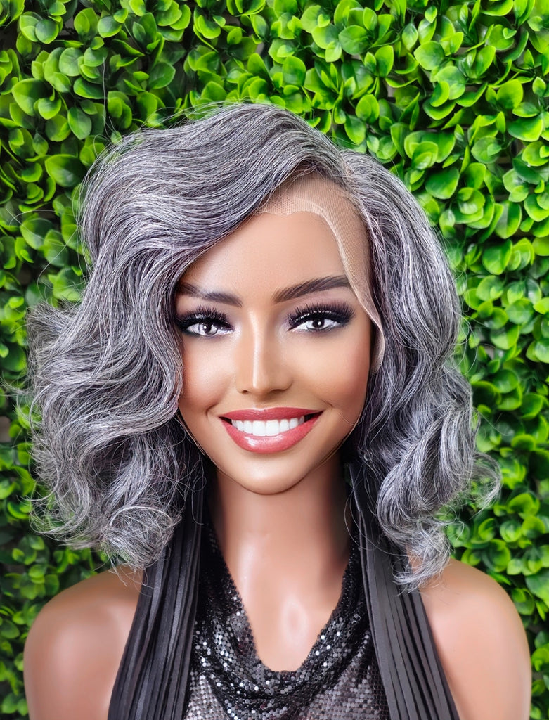 Salt & Pepper Body Wave Bob Wig | Glueless Lace Front, Everyday Style |Human Hair Blend - Beauty Blessings LLC