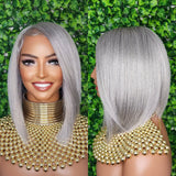 Salt and Pepper Wig Glueless Lace Front Light Gray Dark Gray Bob Wig Straight Side Bang Wig Short Gray Bob Hairstyle Lace Wig