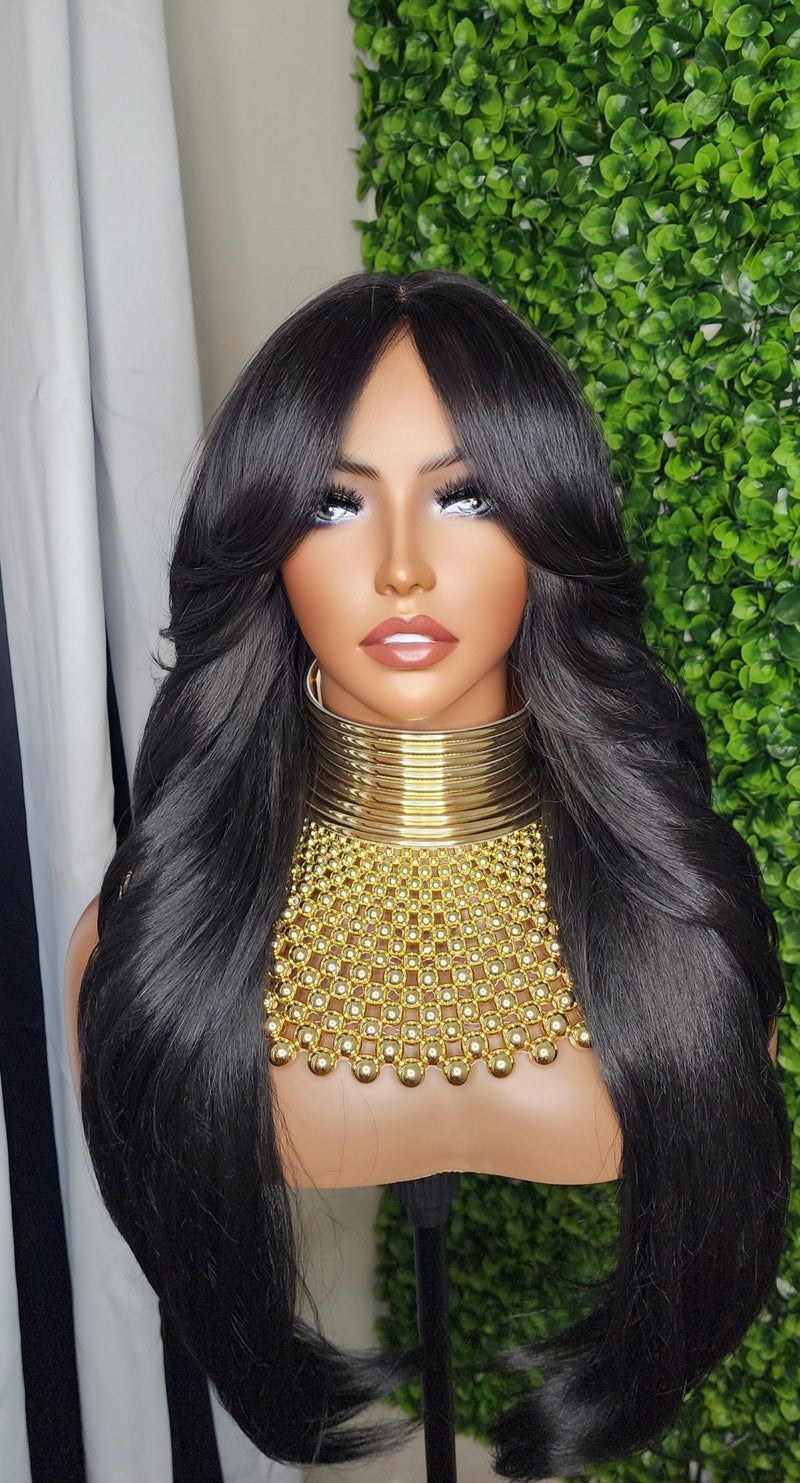Swoop Hair Lace Wig Loose Curl Long Hair Natural Curtain Bang Hair Layered Curls Full Cap Wig Fashion Hairstyle Glueless Wig - Beauty Blessings LLC