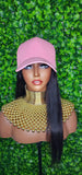 Pink Baseball Cap Brazilian Remy  100% Human Hair Straight Hair Wig Hat Cap Wig Soft Luxurious Hair
