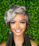 Salt and Pepper Wig Pixie Cut Gray 100%Human Hair Wig Dark Silver Gray Mix Pin Curl Hair Sassy Cut Glueless Wig Yaki Hair Texture Wig