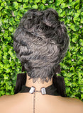 Salt and Pepper Wig Pixie Cut Gray 100%Human Hair Wig Dark Silver Gray Mix Pin Curl Hair Sassy Cut Glueless Wig Yaki Hair Texture Wig
