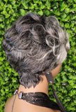 Salt and Pepper Wig Pixie Cut Gray 100%Human Hair Wig Dark Silver Gray Mix Pin Curl Hair Sassy Cut Glueless Wig Yaki Hair Texture Wig