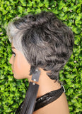 Salt and Pepper Wig Pixie Cut Gray 100%Human Hair Wig Dark Silver Gray Mix Pin Curl Hair Sassy Cut Glueless Wig Yaki Hair Texture Wig