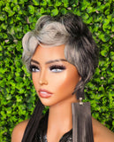 Salt and Pepper Wig Pixie Cut Gray 100%Human Hair Wig Dark Silver Gray Mix Pin Curl Hair Sassy Cut Glueless Wig Yaki Hair Texture Wig