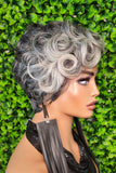Salt and Pepper Wig Pixie Cut Gray 100%Human Hair Wig Dark Silver Gray Mix Pin Curl Hair Sassy Cut Glueless Wig Yaki Hair Texture Wig