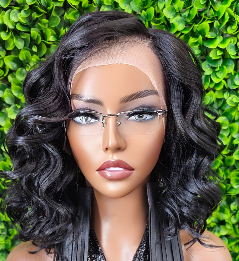 Body Wave Bob Lace Front Wig Swoop Bang Wig Layered Curly Wig with Bangs | Soft Volume Wig - Beauty Blessings LLC