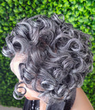 Dark Salt Pepper Pin Curl Lace Front Wig: Soft Short Curly Pixie Cut - Beauty Blessings LLC