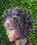 Dark Salt Pepper Pin Curl Lace Front Wig: Soft Short Curly Pixie Cut - Beauty Blessings LLC