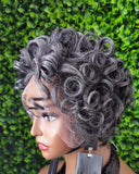 Dark Salt Pepper Pin Curl Lace Front Wig: Soft Short Curly Pixie Cut - Beauty Blessings LLC