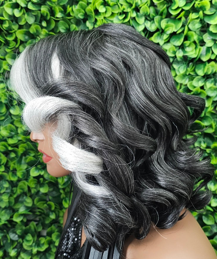 Body Bob Curl Dark Salt & Pepper Wig: HD Lace Front, Kinky Roller Set Texture