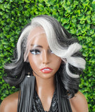 Body Bob Curl Dark Salt & Pepper Wig: HD Lace Front, Kinky Roller Set Texture