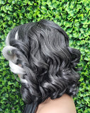Body Bob Curl Dark Salt & Pepper Wig: HD Lace Front, Kinky Roller Set Texture